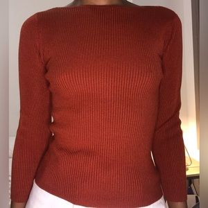 Terracotta ribbed long-sleeved blouse